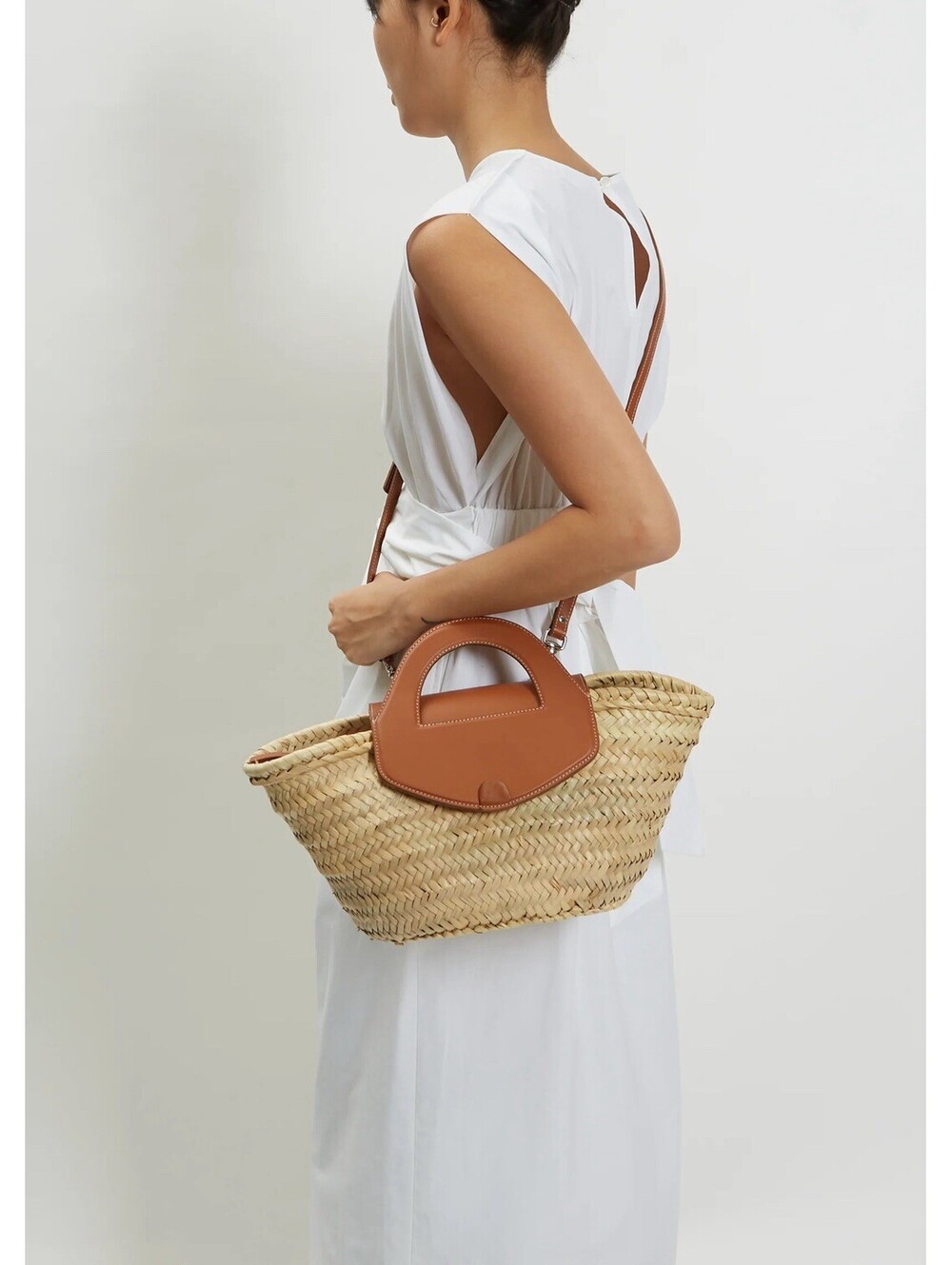 Hereu Straw  Tote Natural with Brown Leather Trim